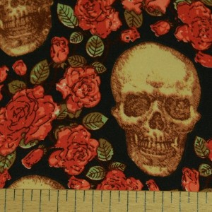 Ткань Шелк Атлас Принт "Черепа в розах" i3093 - фото 2
