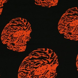 Ткань Шелк Атлас Принт "Оранжевый череп" i3103