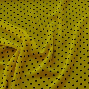 Ткань Шифон "Черные горохи на желтом" i1524