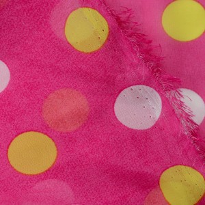 Розовый шифон в разноцветный горох 9687 плотность 60 гр/м² - фото 3
