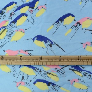 Голубой шифон с принтом птицы 9691 плотность 60 гр/м² - фото 2