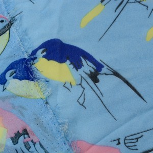 Голубой шифон с принтом птицы 9691 плотность 60 гр/м² - фото 3