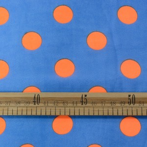 Синий шифон в оранжевый горох 9692 плотность 60 гр/м² - фото 2