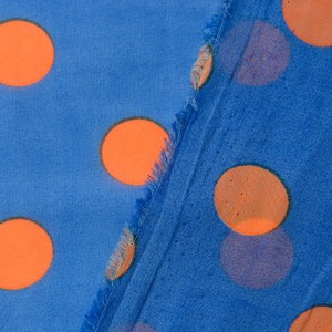 Синий шифон в оранжевый горох 9692 плотность 60 гр/м² - фото 3