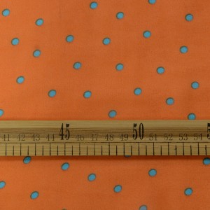 Оранжевый шифон в синий горох 9655 плотность 60 гр/м² - фото 2