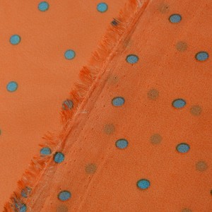 Оранжевый шифон в голубой горох 9707 плотность 60 гр/м² - фото 3