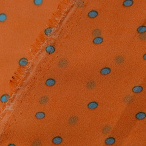 Оранжевый шифон в синий горох 9655 плотность 60 гр/м² - фото 3