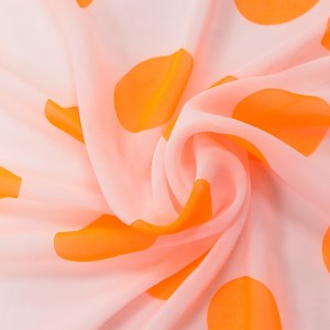 Розовый шифон в оранжевый горох 9712 плотность 60 гр/м²
