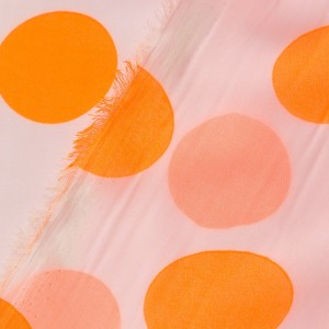 Розовый шифон в оранжевый горох 9712 плотность 60 гр/м² - фото 3