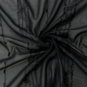 Черная плательная ткань с вышивкой 9672 плотность 60 гр/м²