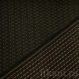 Ткань Костюмная черная в бежевую полоску "Стелла" 1129