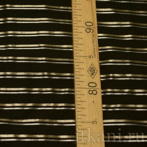 Ткань Рубашечная черная в серебряно-золотую полоску 0554 - фото 3