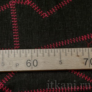 Ткань Костюмная льнаная черно-красная "Пул" 0650 - фото 3