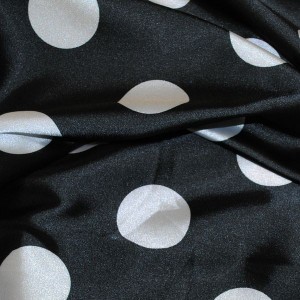 Ткань Атлас "Белые горохи на черном" (крупные) i1191